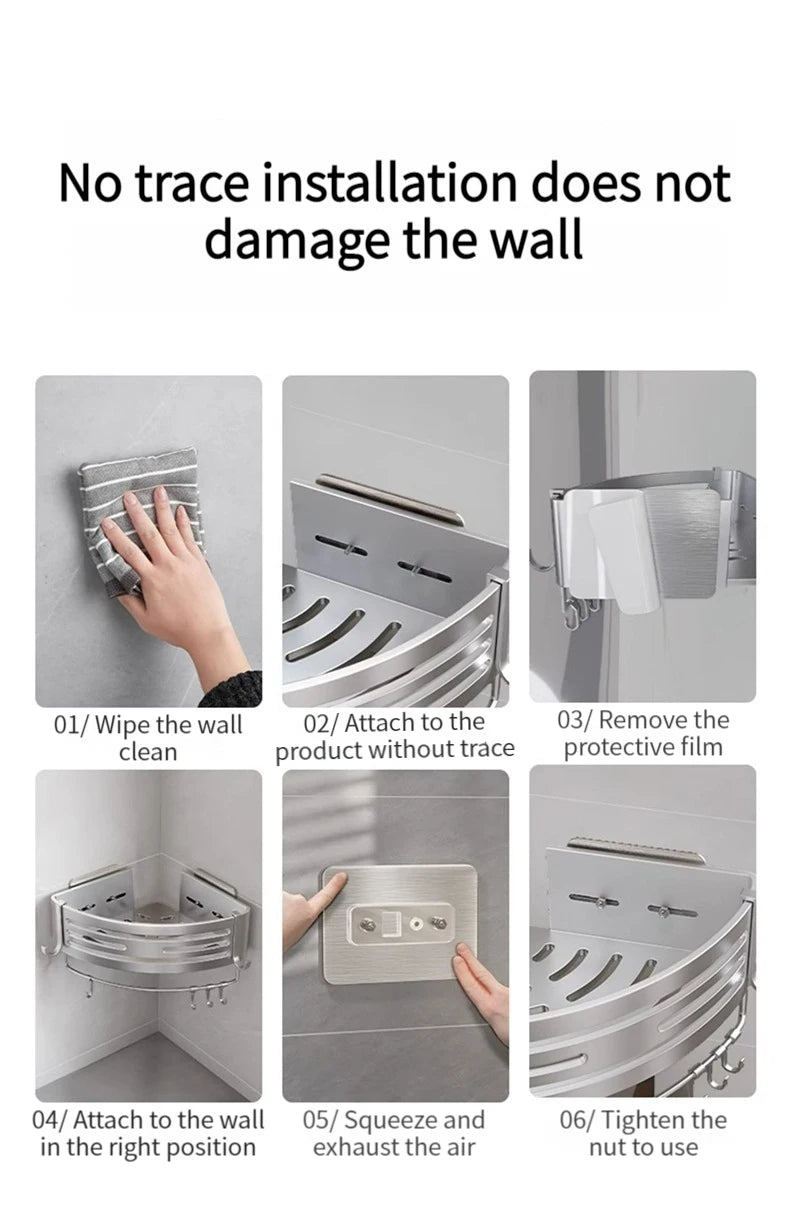 No Drill Sticker Walls Installation Aluminum Bathroom Shelf
