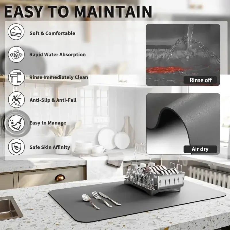 Dish Drying Mat Counter Absorbent Coffee Bar Mat