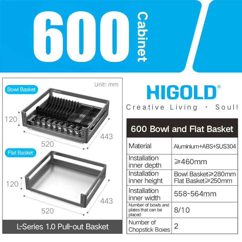 Higold 500mm Cabinet Pull Basket Double Drawer Dish