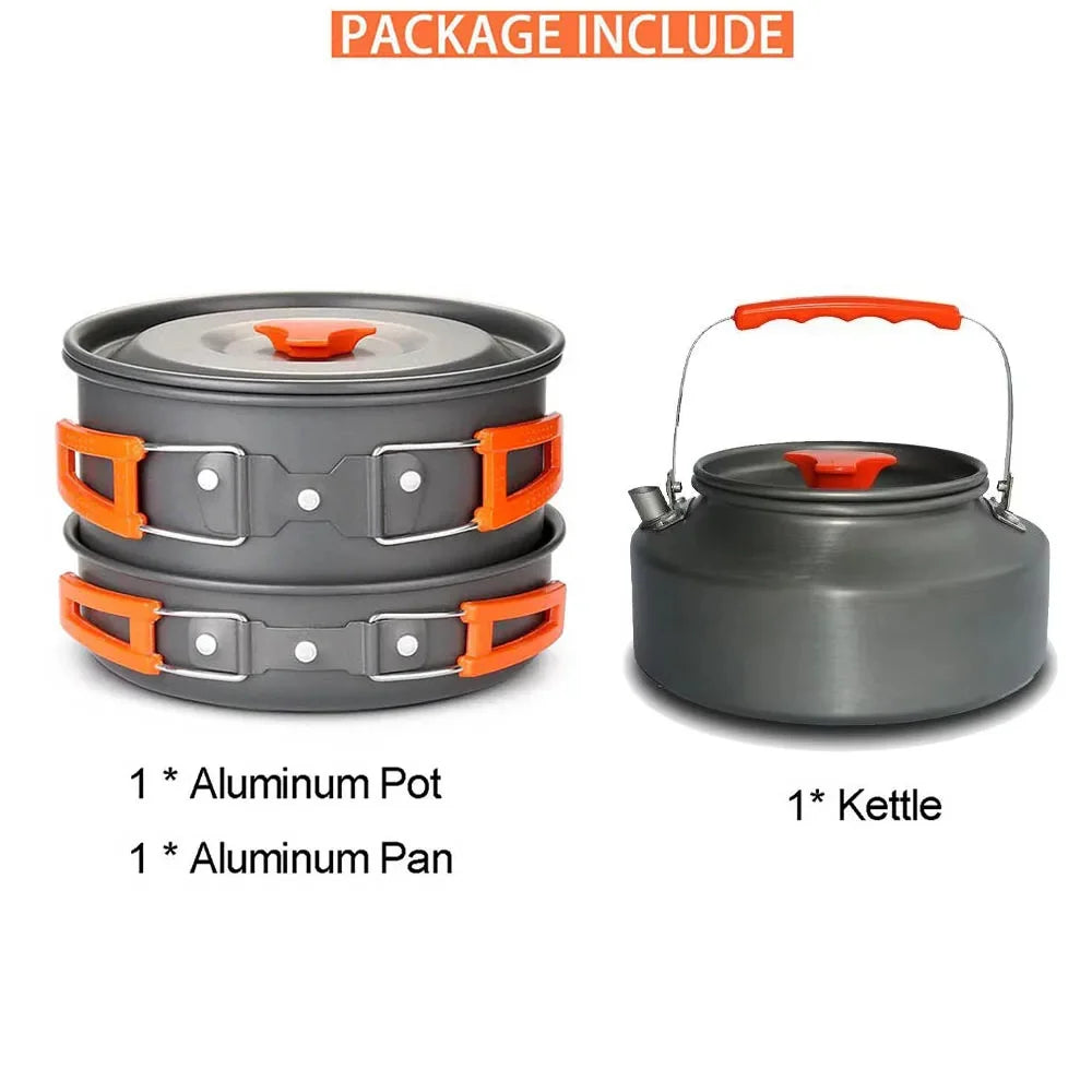 Camping Travel Equipment Tableware Cookware Kit Pots Burner