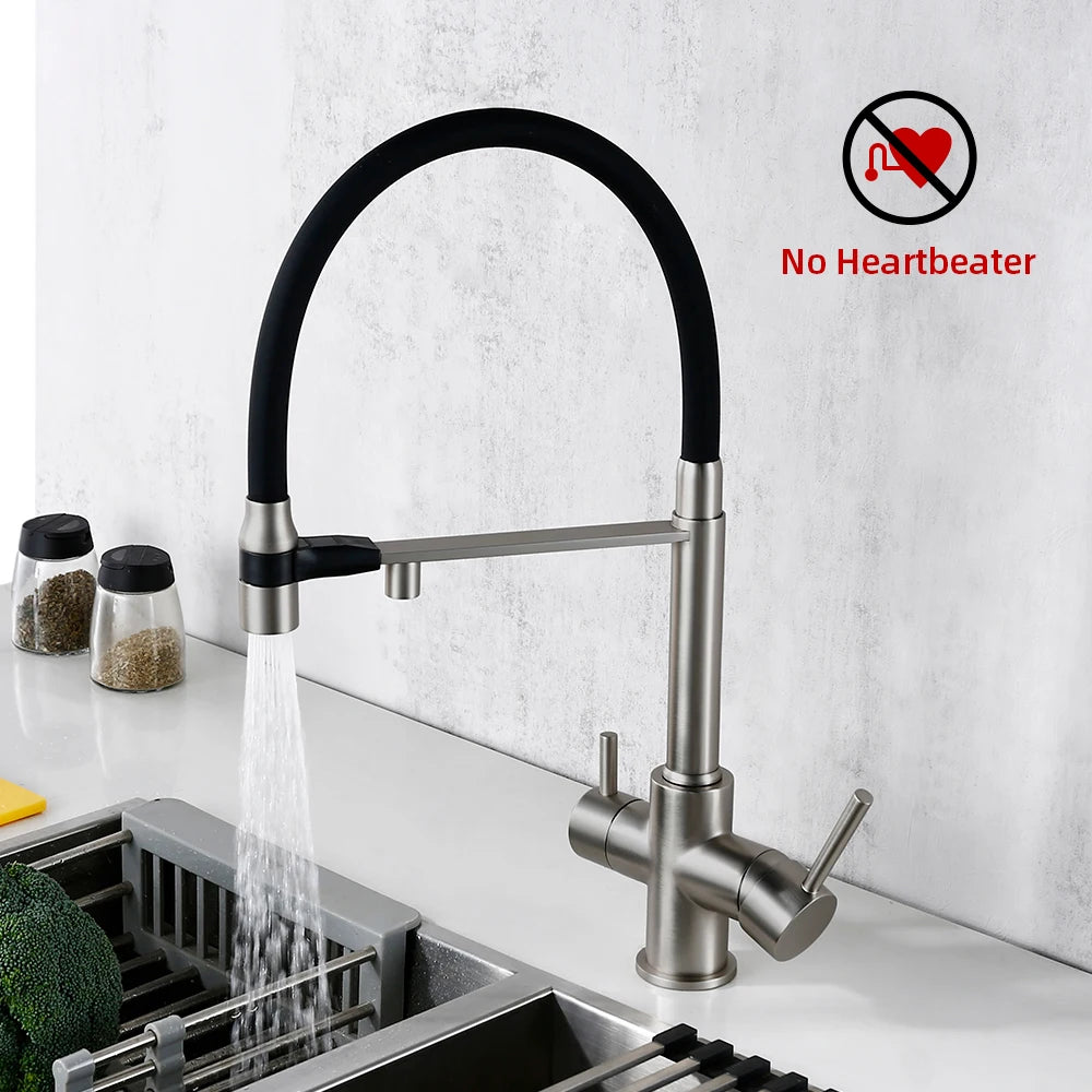 Brushed Nickel Faucet Pull Out Double Handle Tap