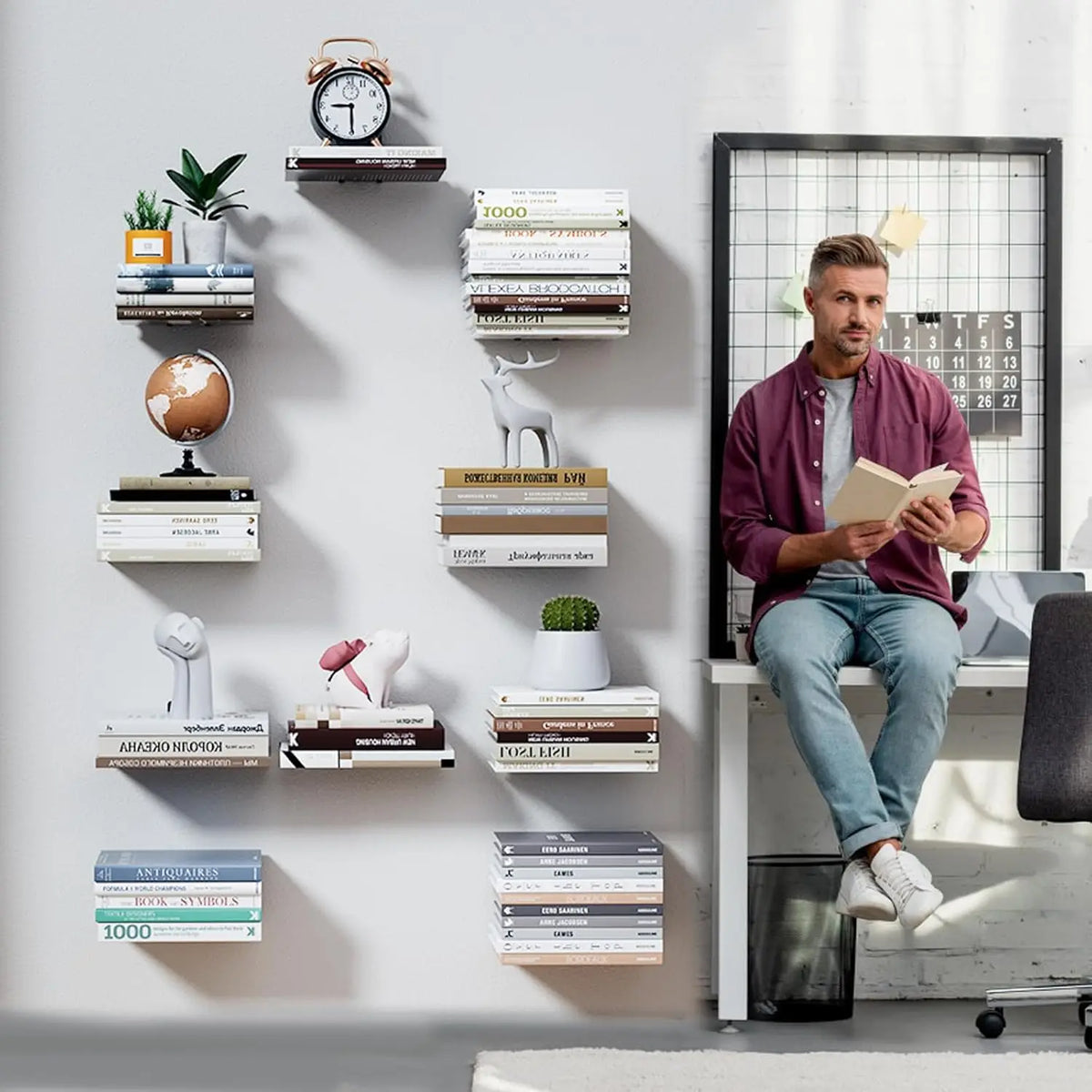 2pcs Invisible Floating Bookshelf Hidden Bookshelf Wall-Mounted