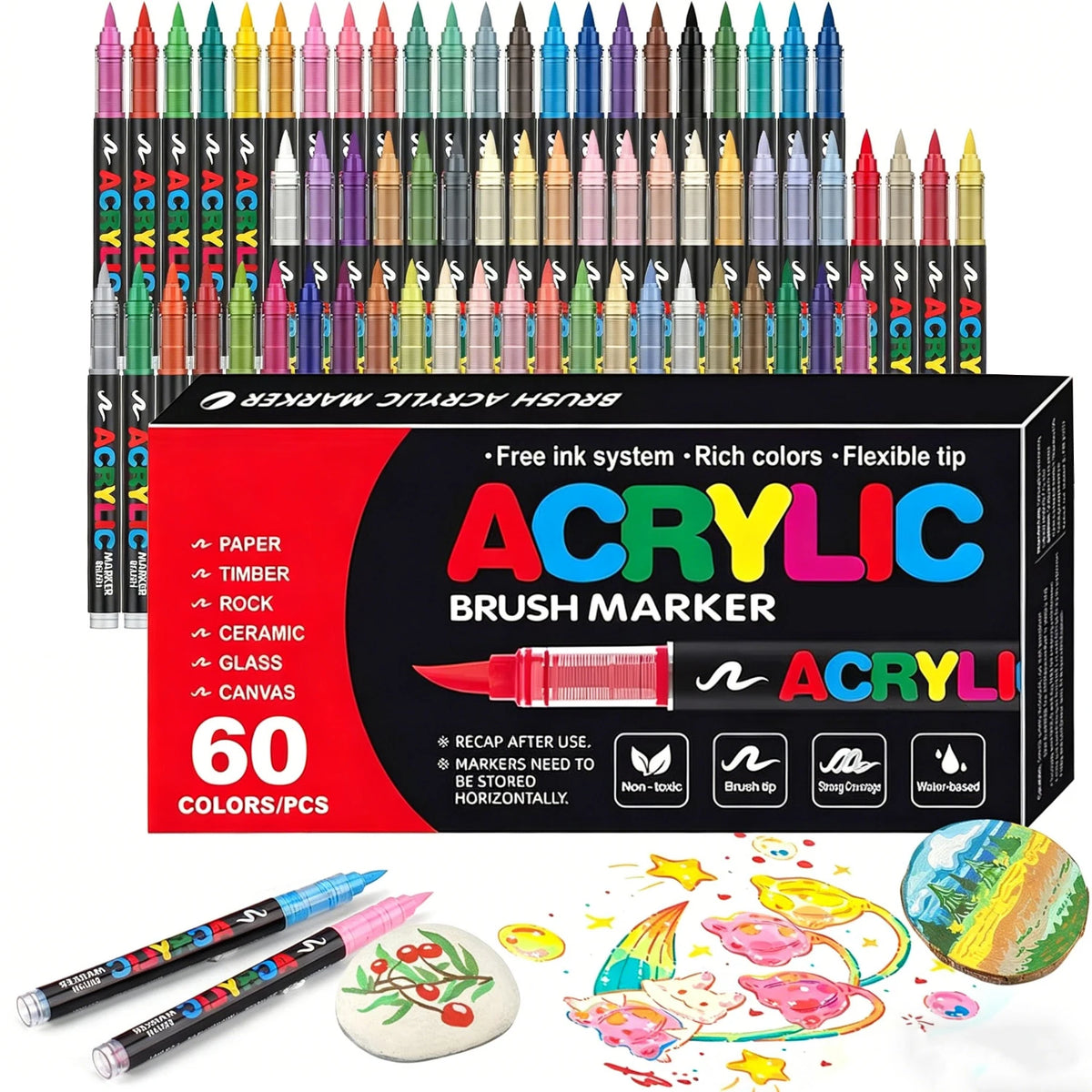 12-366 Colors Acrylic Marker Permanent Markers Brush Tip