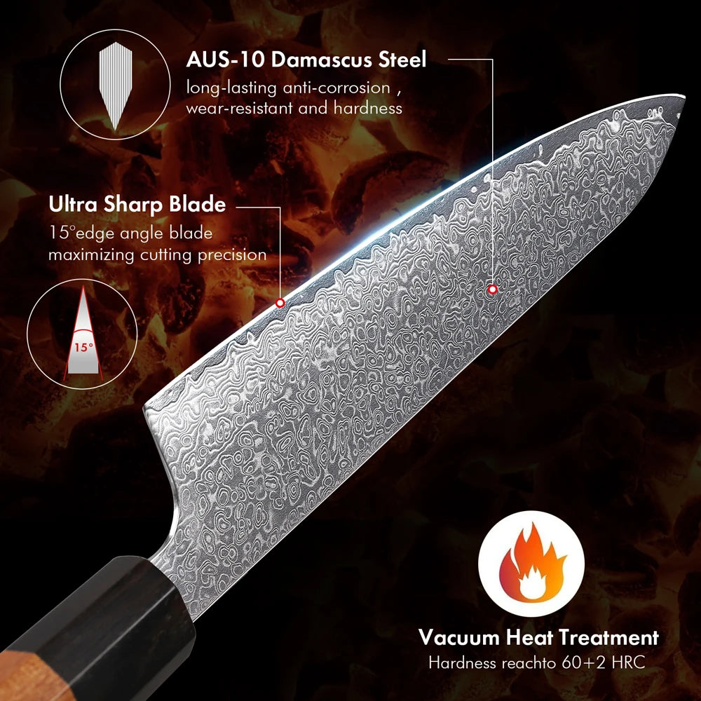 Turwho Hand Forged Japanese Chef Knife Damascus Steel