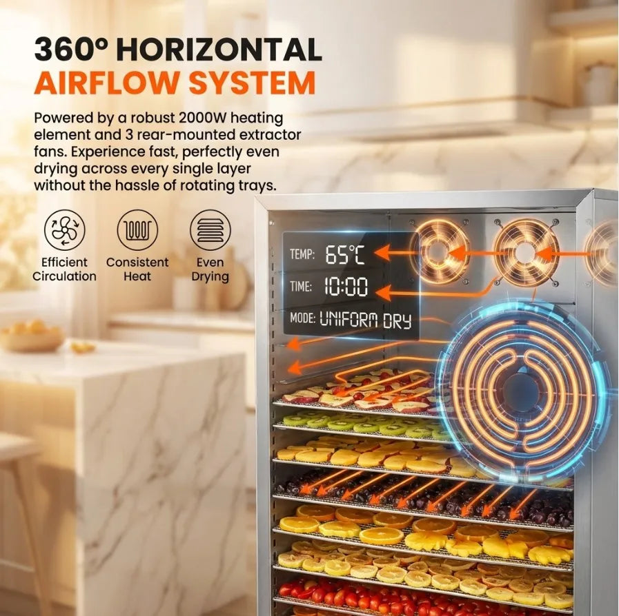 2000w Commercial Food Dehydrator 20 Trays Stainless Steel