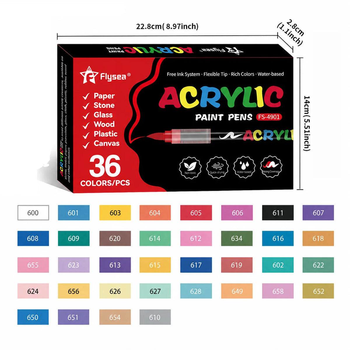 Flysea Acrylic Paint Pens 12-288 Colors Acrylic Paint