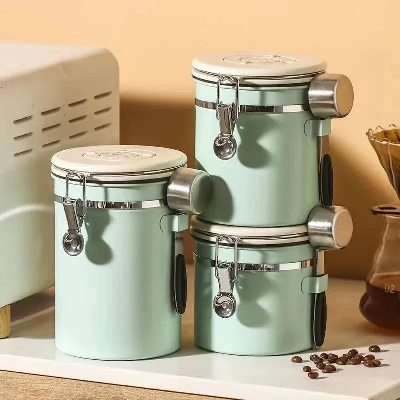 Stainless Steel Coffee Beans Vacuum Storage Jar Spoon