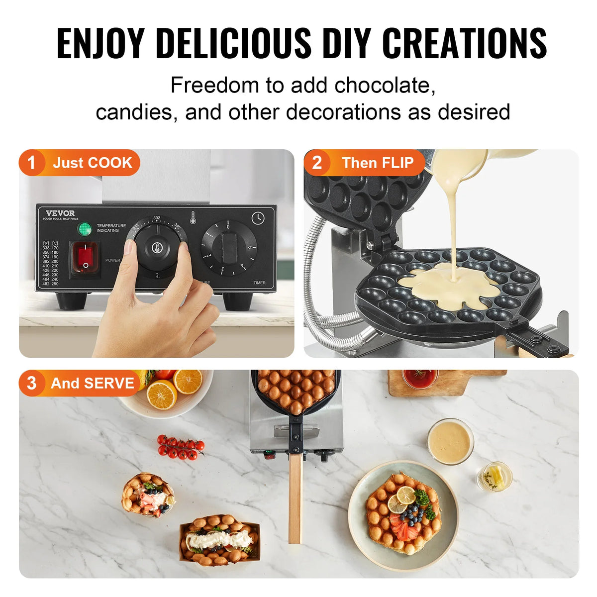 Homewise Commercial Egg Bubble Waffle Maker 1400w Non-Stick