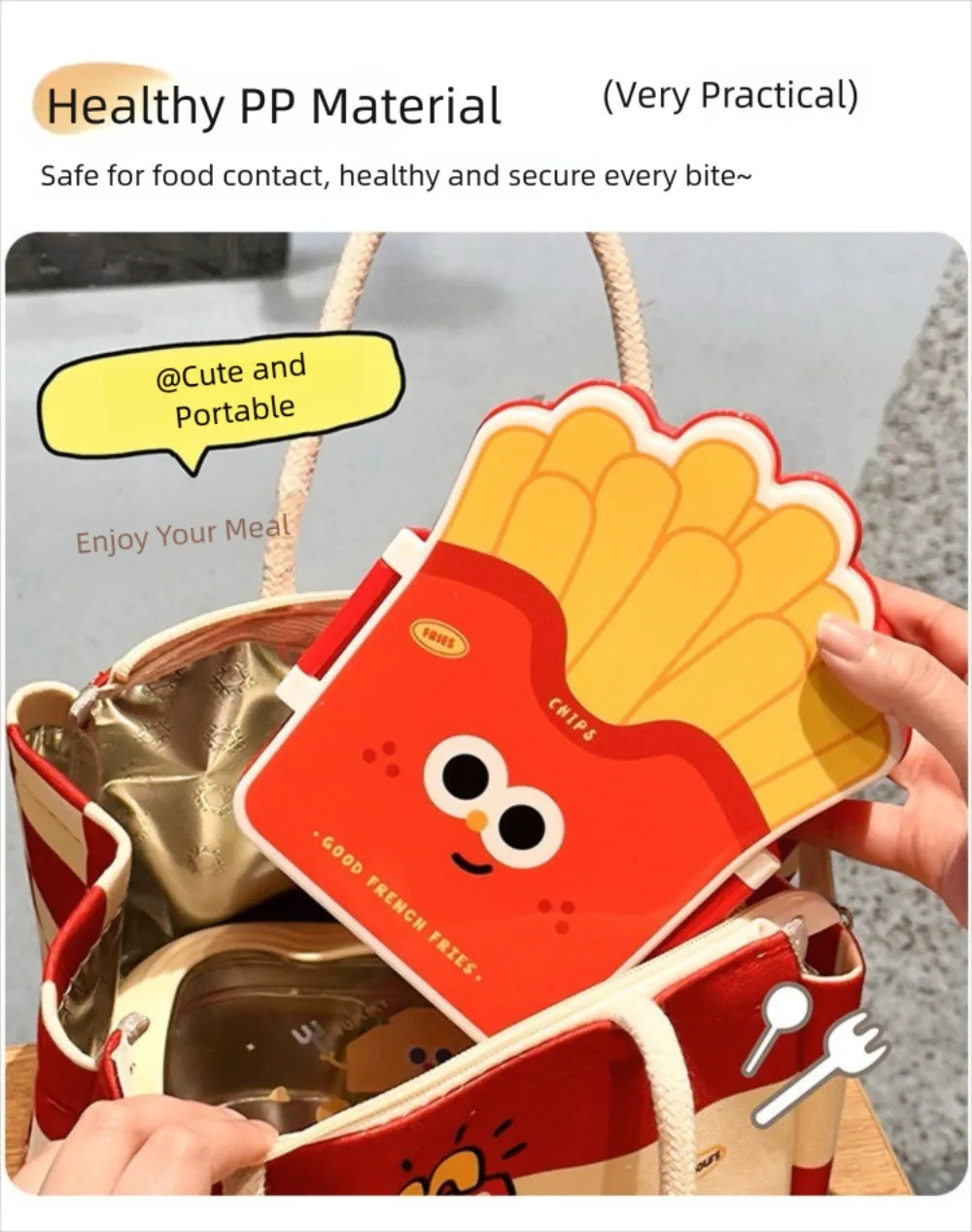 Creative Cartoon Bento Box Hamburger French Fries Divided