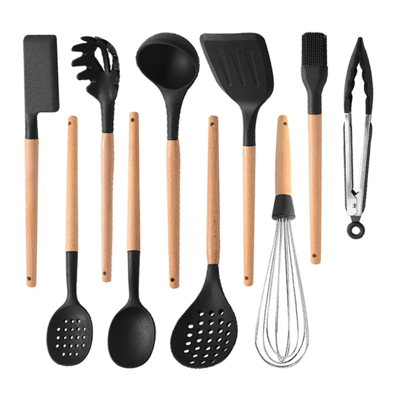 White Silicone Wooden Handle Soup Spoon Spatula Brush