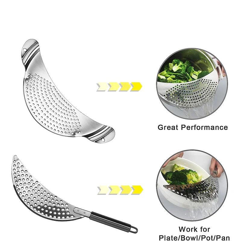 Lmetjma Stainless Steel Pot Strainer Handle Pasta Strainer