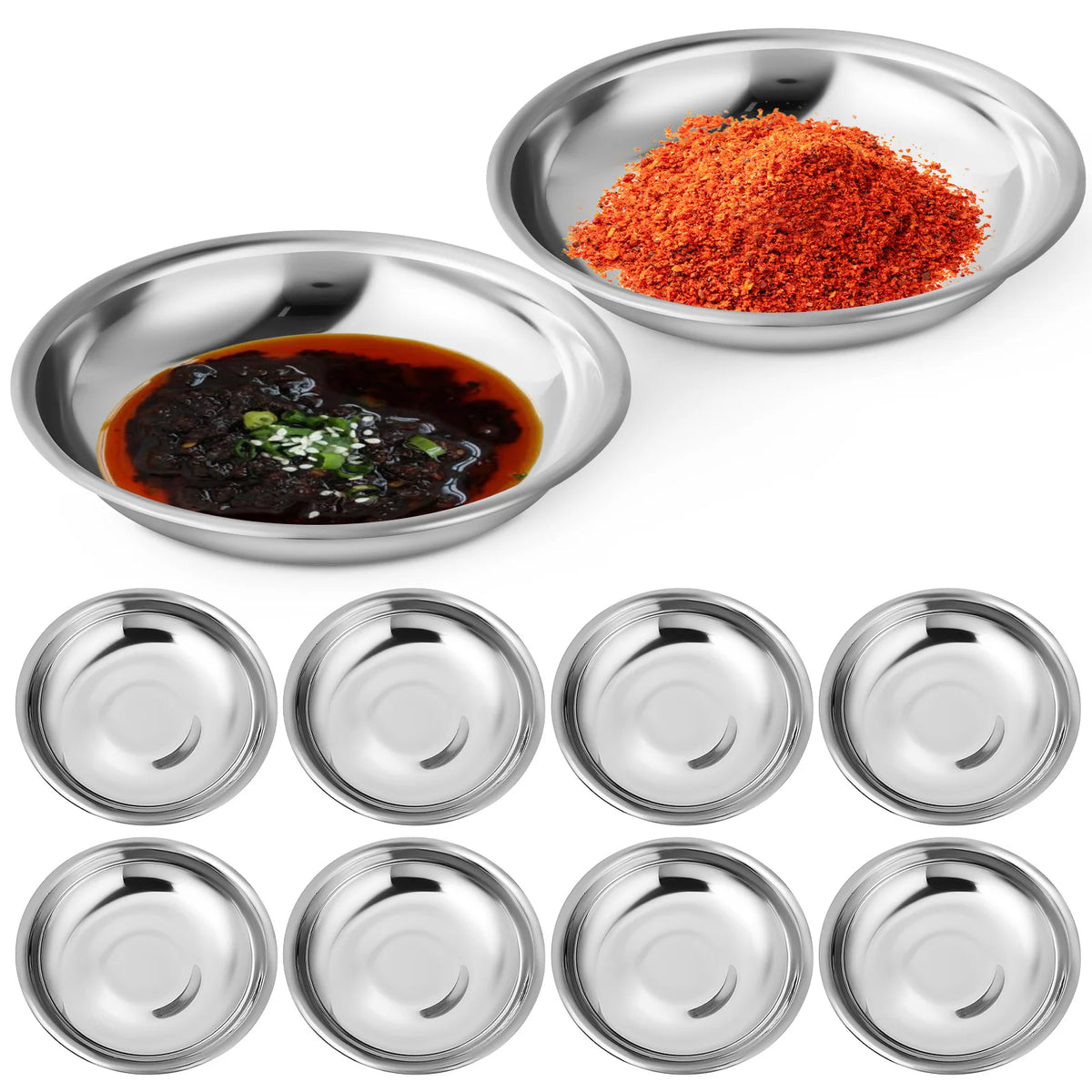10pcs Dish Sauce Dipping Plate Bowls Stainless Steel