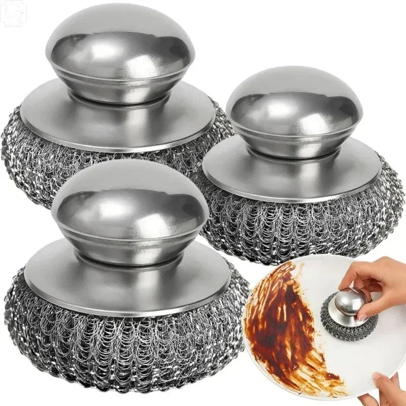 Stainless Steel Pot Brush Handle Robust Metal Ball