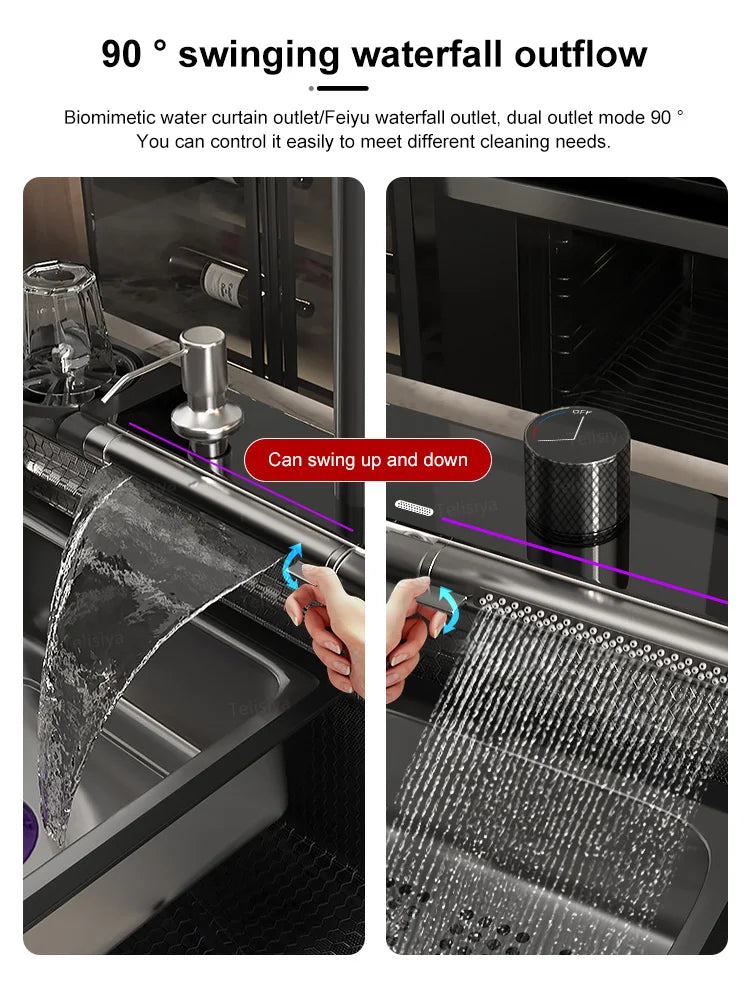 Waterfall Digital Display Sink Stainless Steel Wash Dish