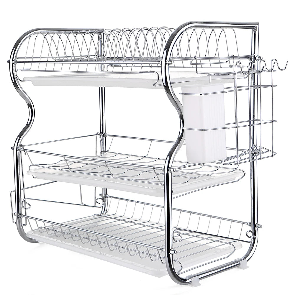 3-Tier Dish Rack Multi-Functional Supplies Storage Rack Large