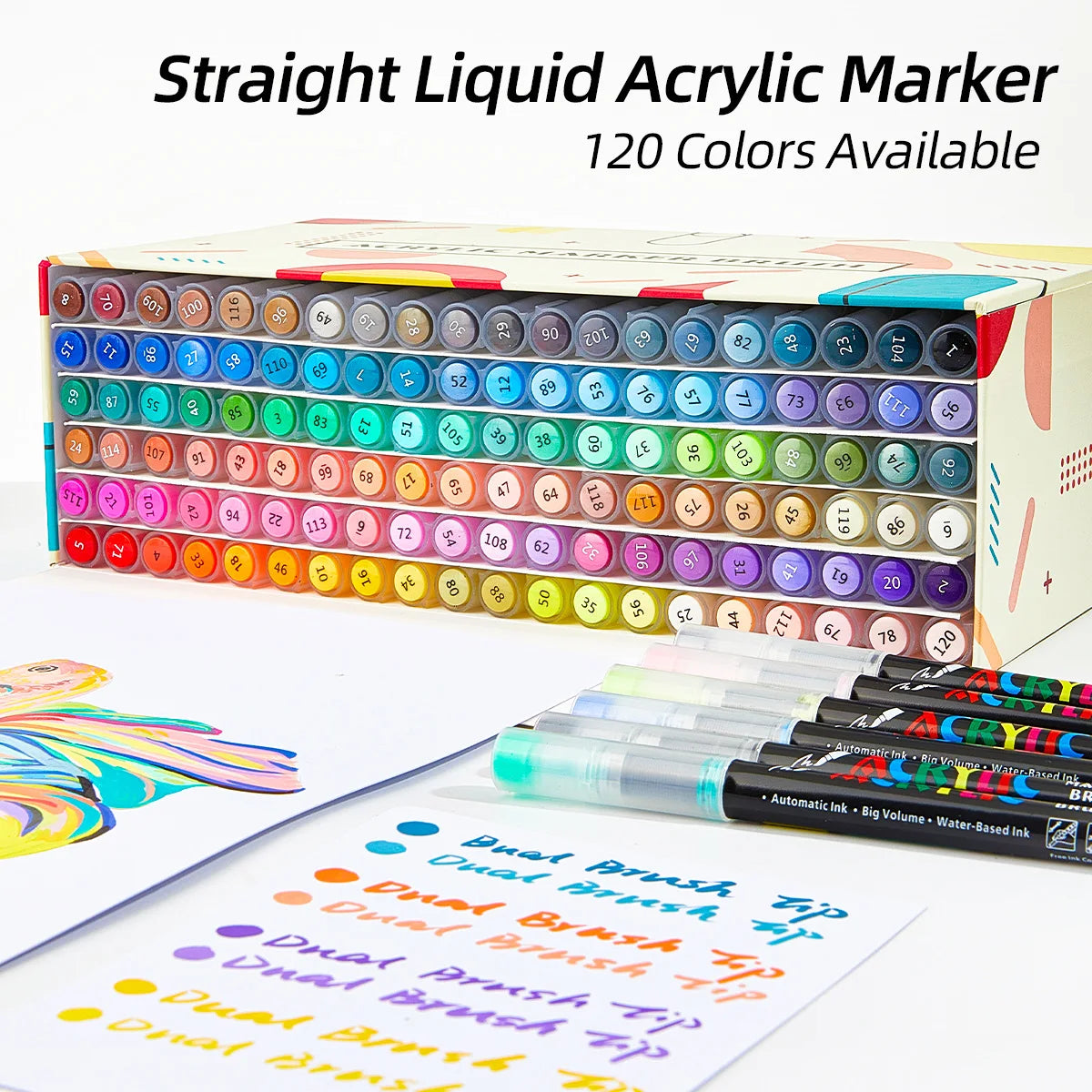 12-168 Colors Acrylic Paint Pens Markers Brush Tip