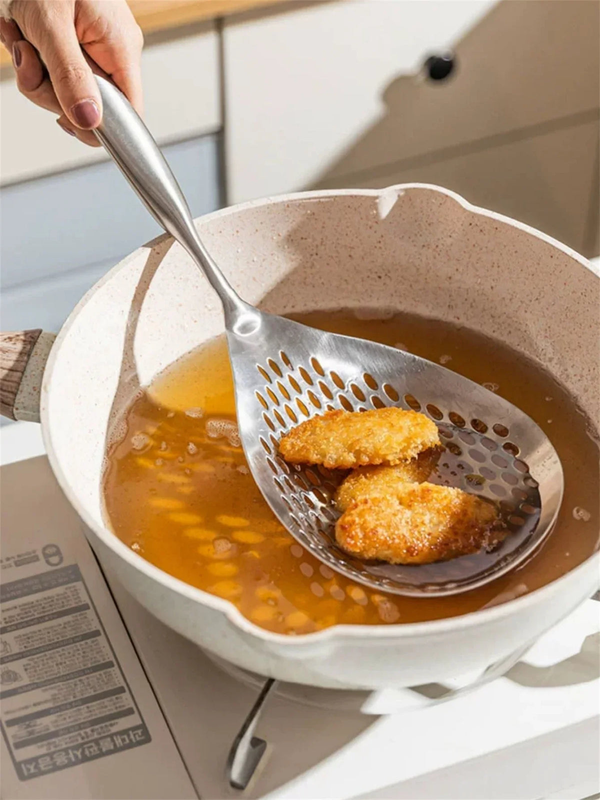 1pc Large Durable Stainless Steel Colander Skimmer Spoon