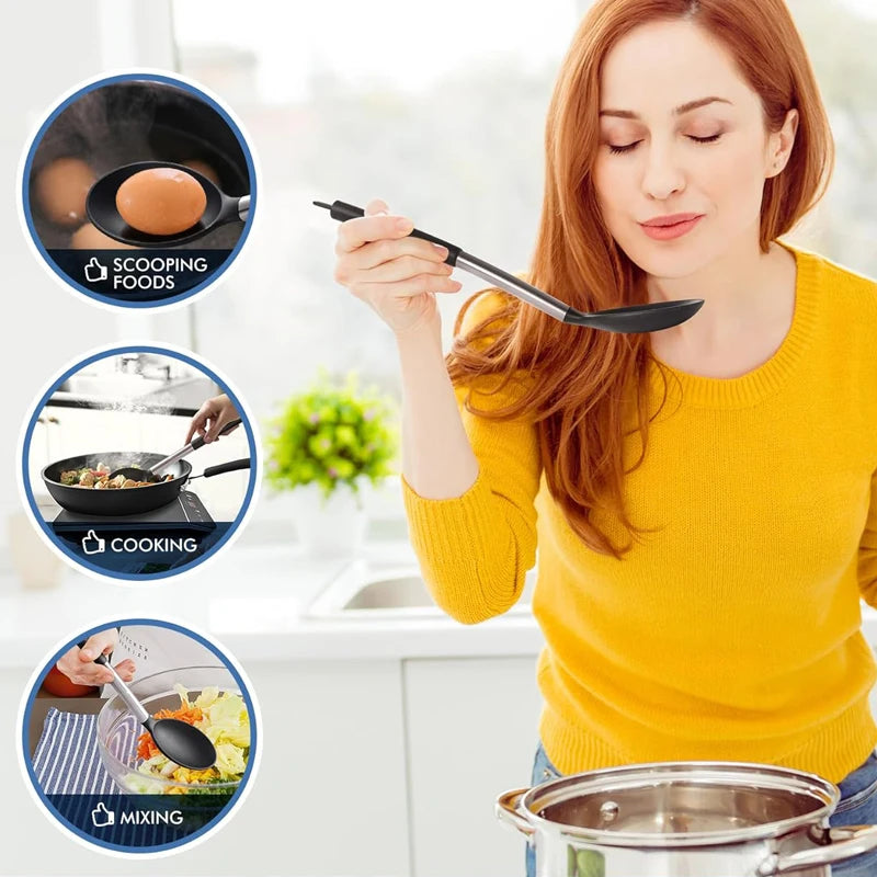 Silicone Cooking Spoons Kit Stainless Steel Handle Salad