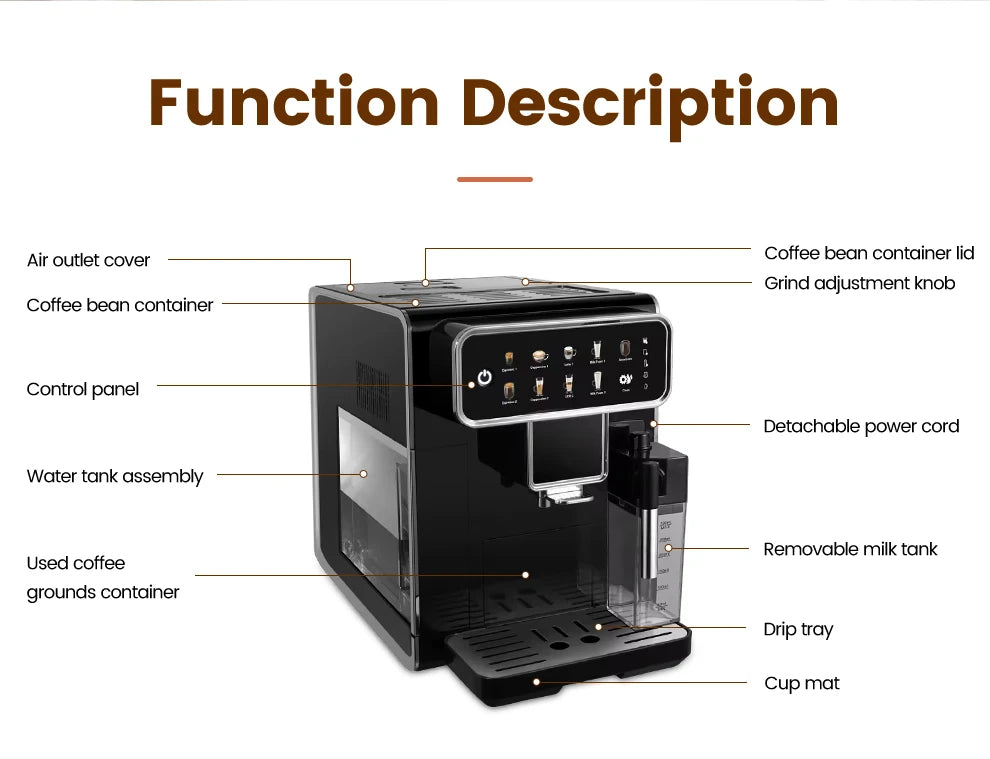 Mcilpoog Am7203 Automatic Espresso Machine Built-In Milk Frother