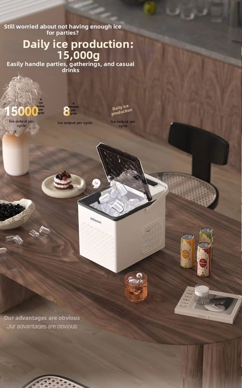 15kg/Day Automatic Ice Maker Machine Compact Home/Dorm/Outdoor