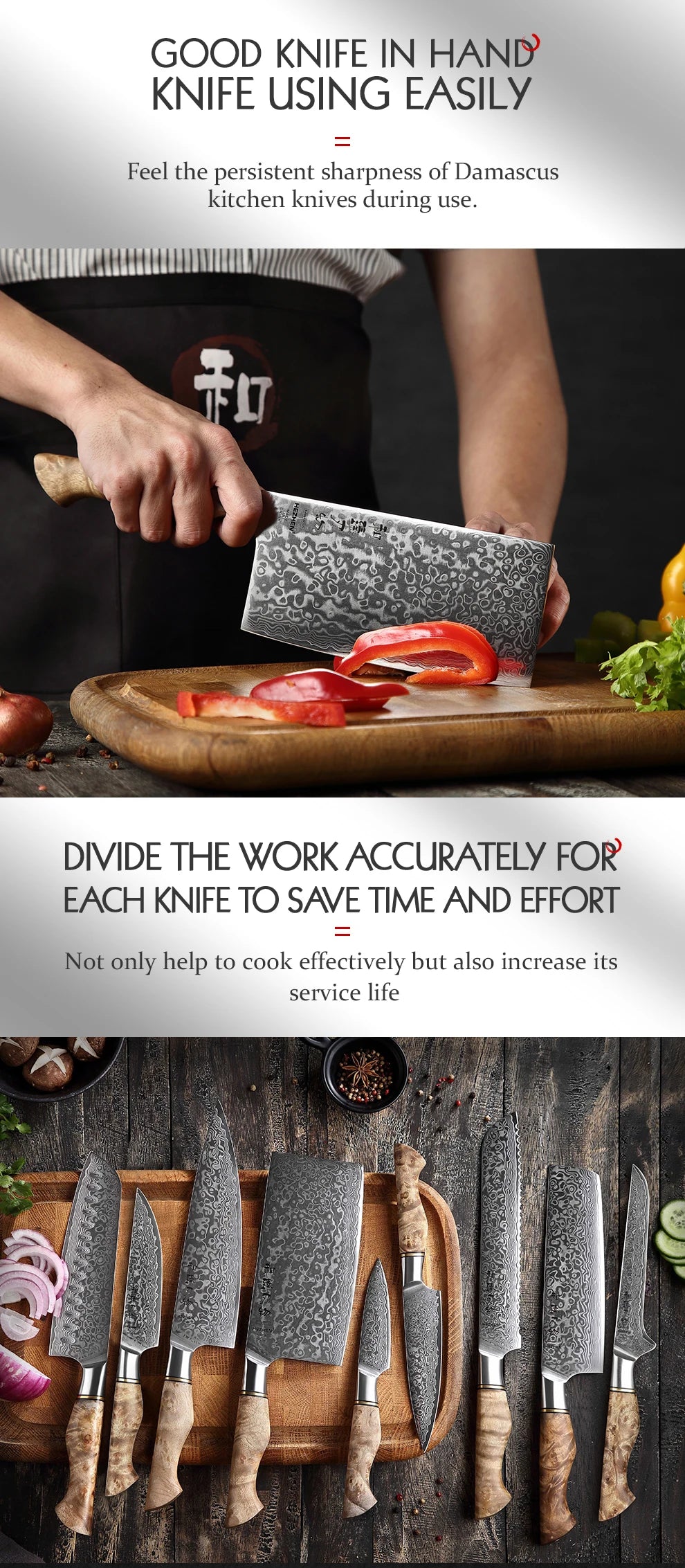 Hezhen Knife 1-7pc Damascus Steel Knives Chef Knife