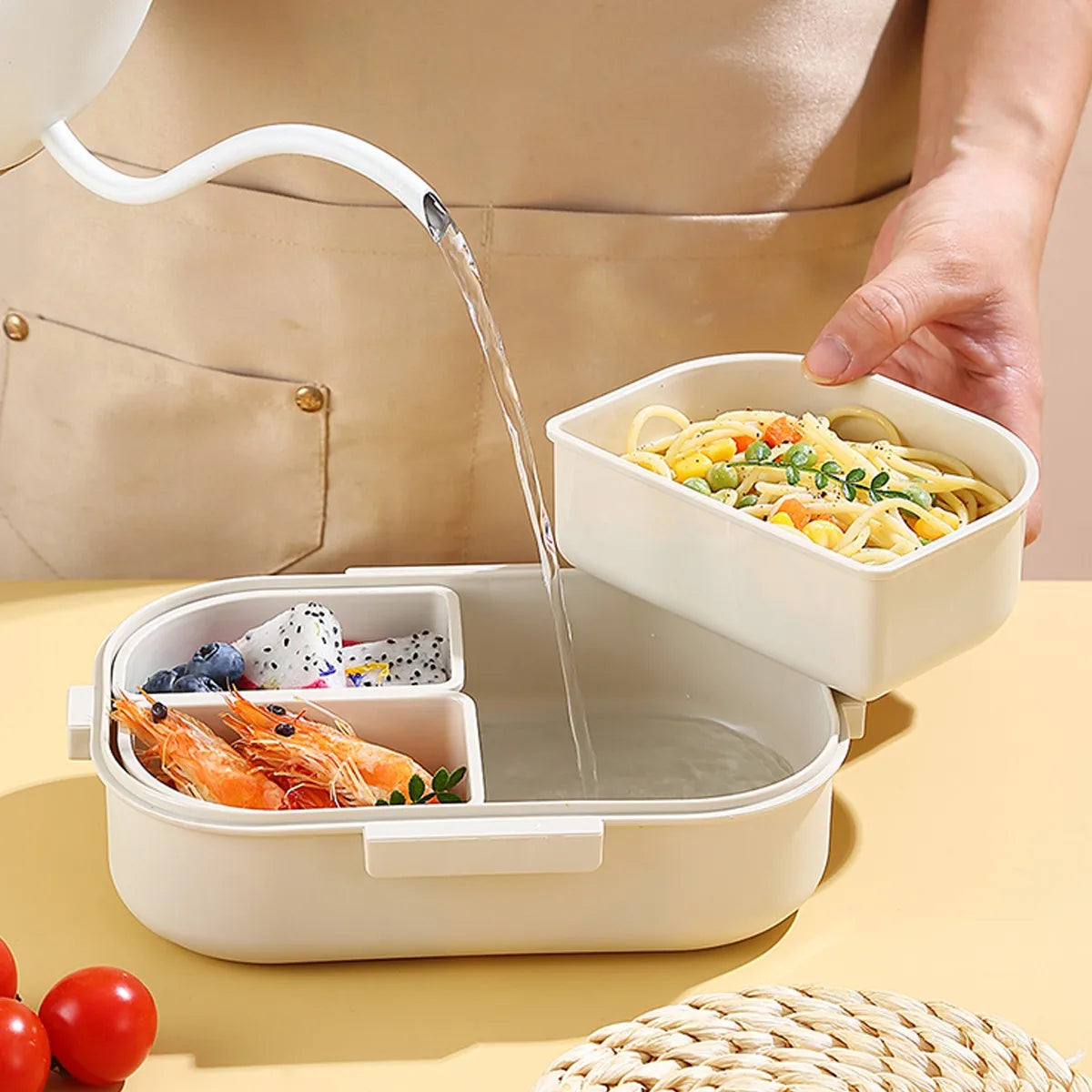 Cute Bear Plastic Divided Food Container Leak-Proof Detachable