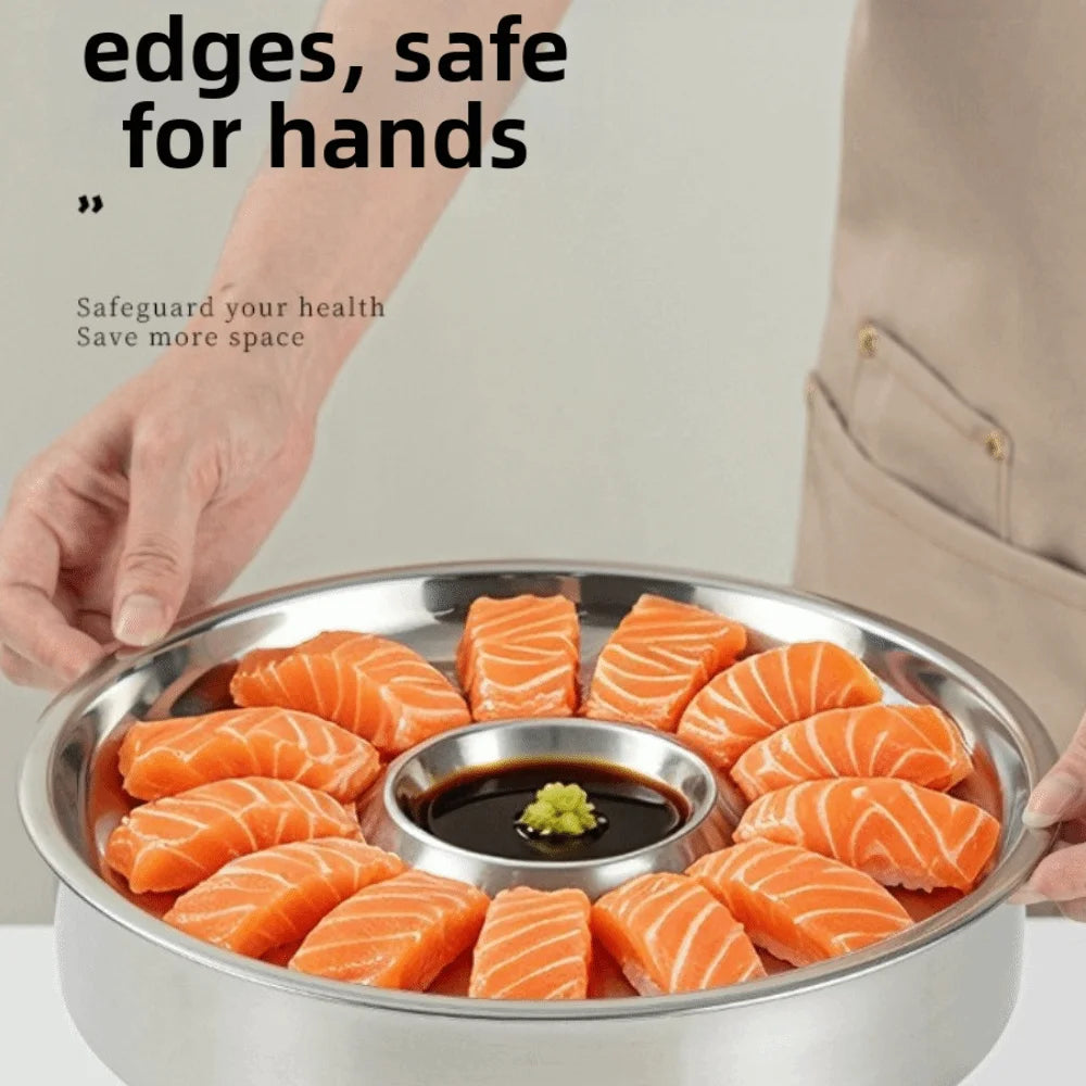 Stainless Steel Sashimi Ice Plate Dipping Dish Detachable