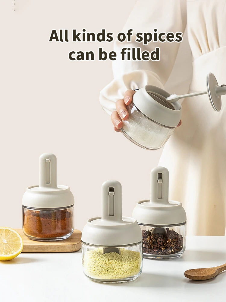 Glass Seasoning Bottle Telescopic Spoon Leak Proof Salt