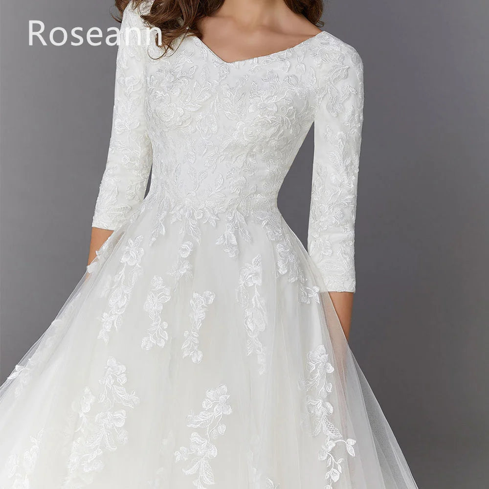 Customized Muslim Exquisite A-Line Wedding Dresses V-Neck