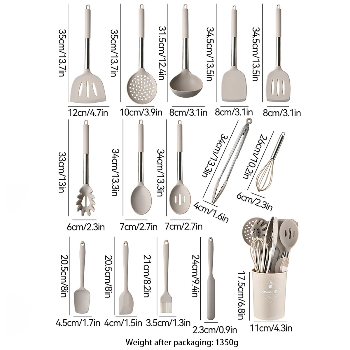 15pcs Silicone Kitchenware Stainless Steel Handle Cooking