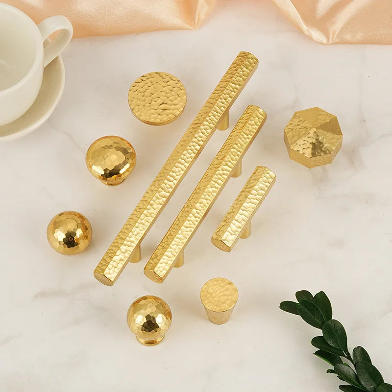 Solid Brass Wardrobe Handles Hammered Texture Handles Gold