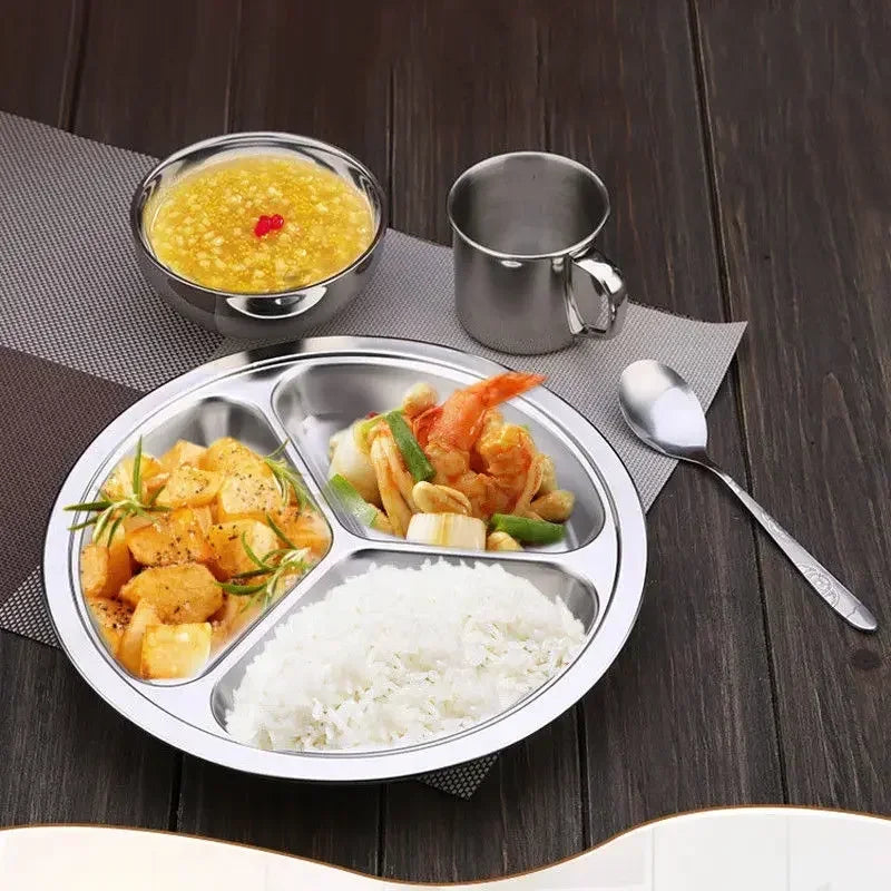 Dish Dinner Plate 1pcs Silver Stainless Steel Sections