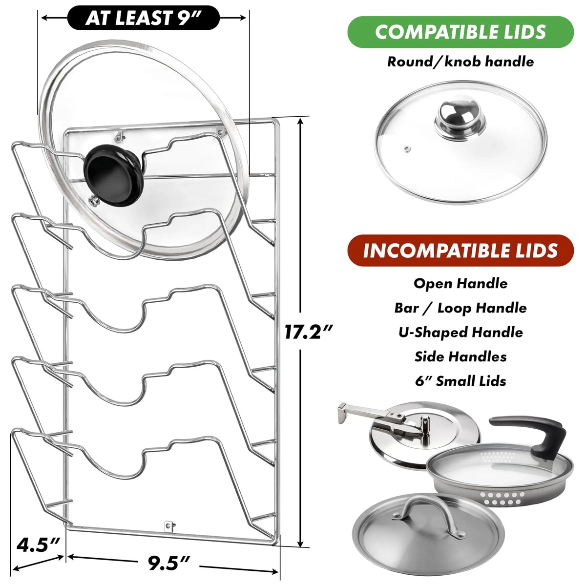 Rust-Free Pot Lid Storage Rack Organizer Rack Wall