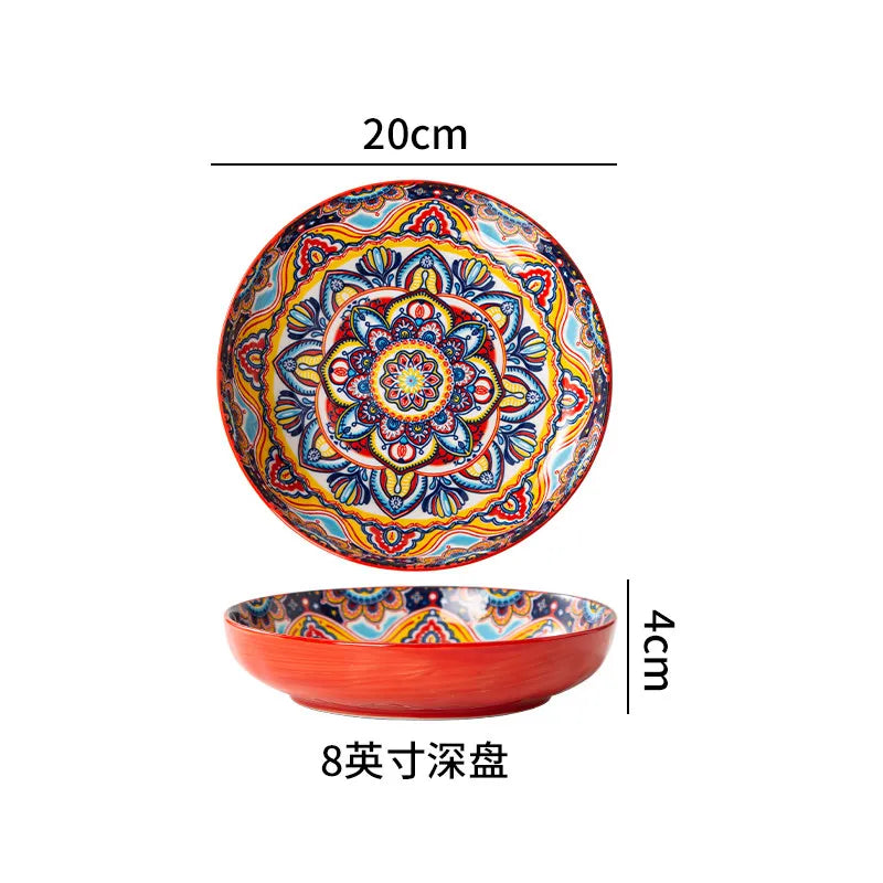 Bohemian Deep Ceramic Plate Dinnerware High-Quality Appearance