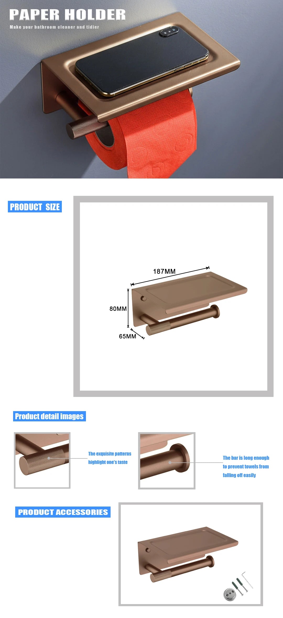 Brushed Rose Gold Toilet Brush Holder Toilet Paper