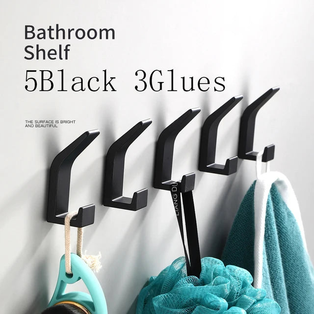 No Drilling Double Hook Black White Robe Towel