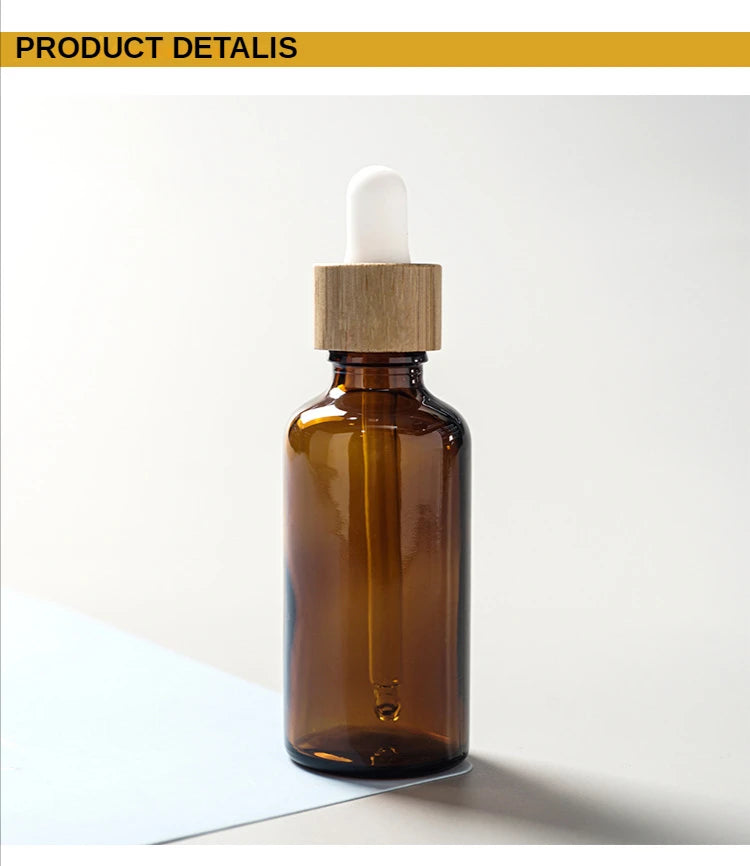 5ml-100ml Dropper Bottle Bamboo Wood Lid Brown Glass