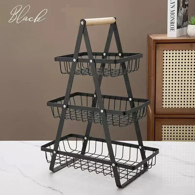 Tiers Countertop Fruit Basket Iron Art Organizer Fruits