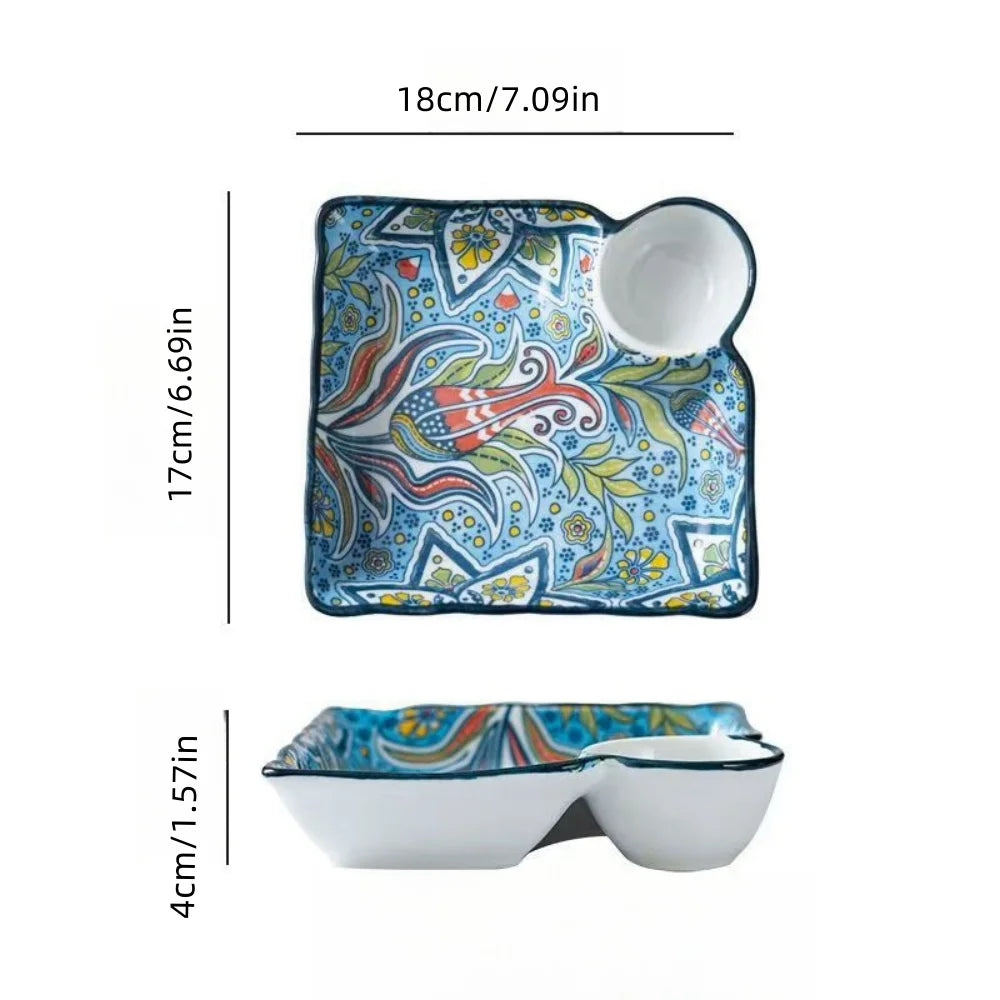 Bohemian Dumpling Plate Vinegar Dish Ceramic Plate Segmented
