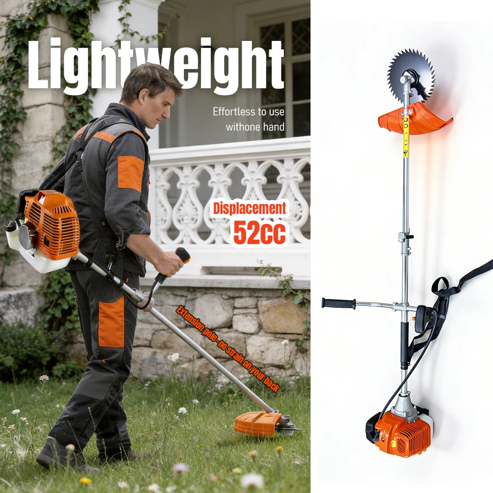 52cc Stroke Gas Brush Cutter 7500rpm Grass Trimmer
