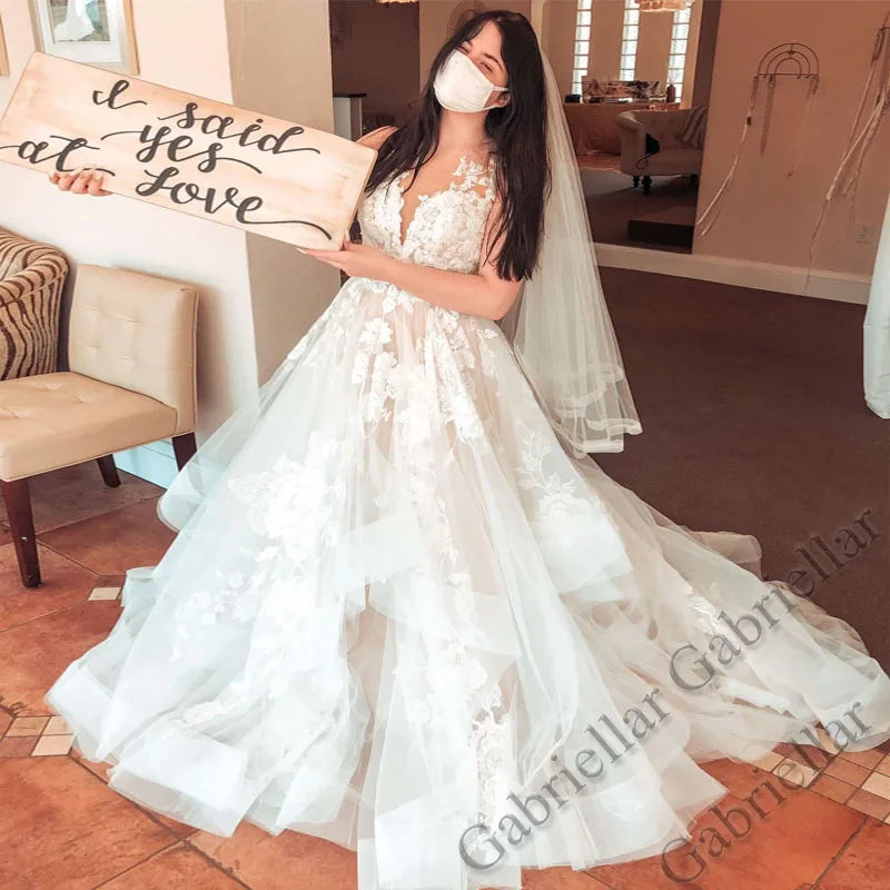 Gabriellar Attractive Wedding Dresses V-Neckline Sleeveless