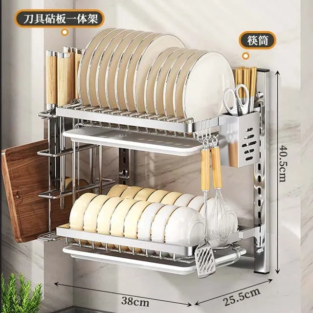 Stainless Steel Dish Dryer Station Built-In Cutting Board