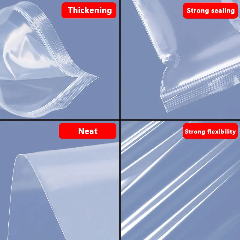 100pcs Thicken Zipper Sealed Bags Clear Plastic Storage