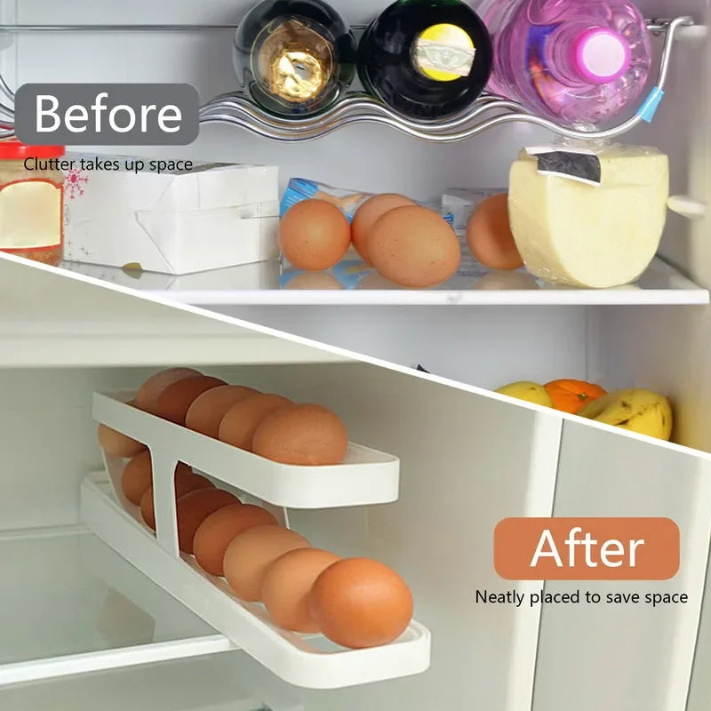 Automatic Rolling Egg Holder Rack Fridge Storage Box