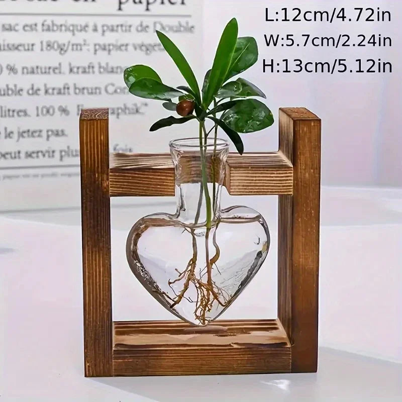 1-Pack Creative Wooden Frame Hydroponic Small Vase Green