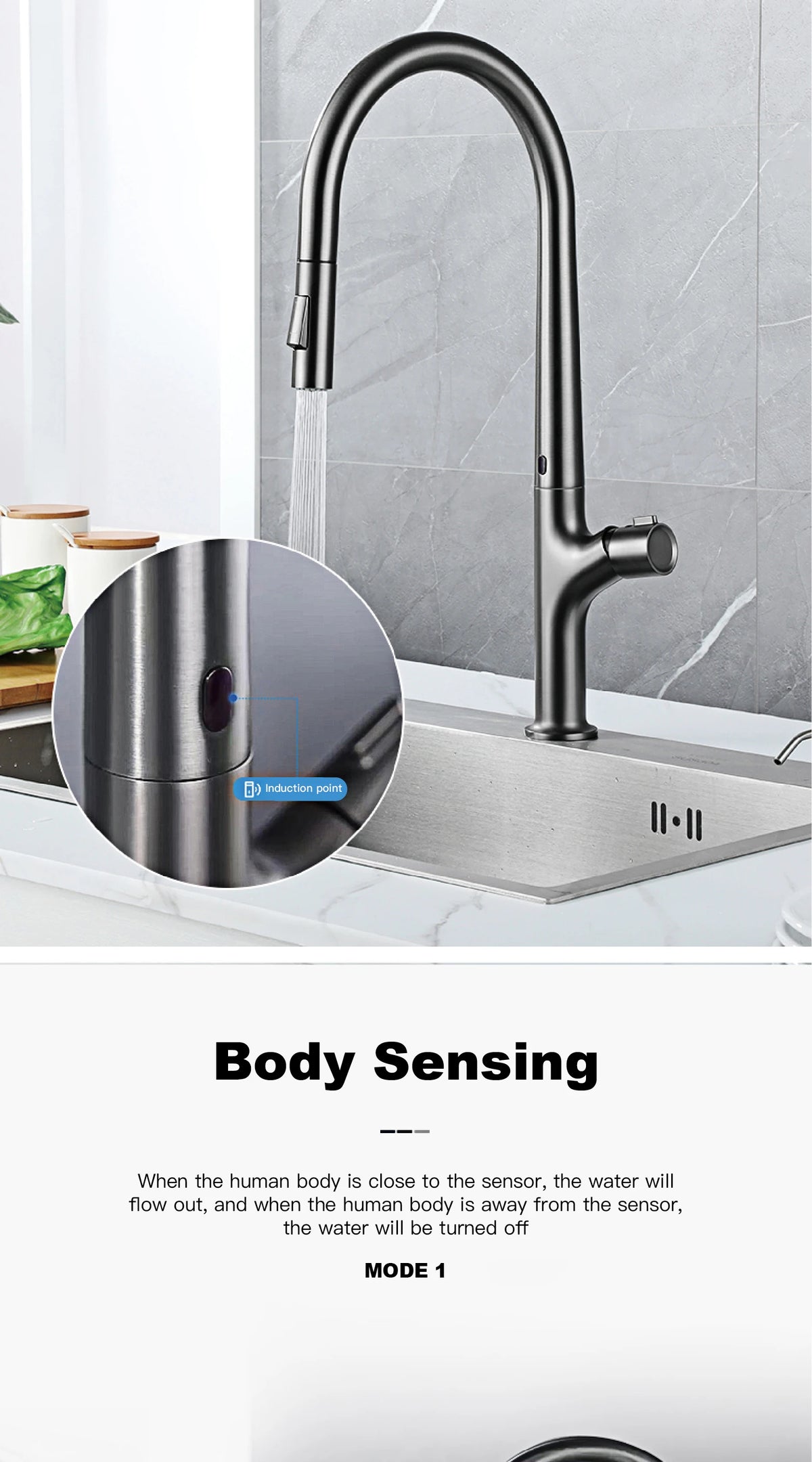 Modern Style Gun Gray Pull-Out Faucet Handle &Cold