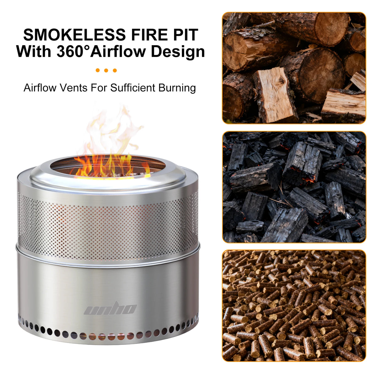 Wood Burning Firepit Large Stainless Steel Smokeless Fire