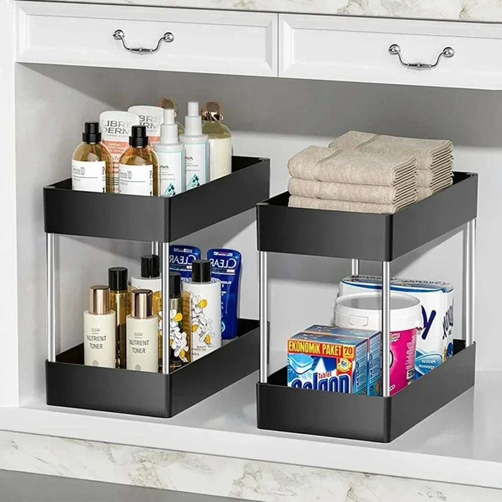 1/2 Under Sink Storage Organizer Tier Drawer Multipurpose