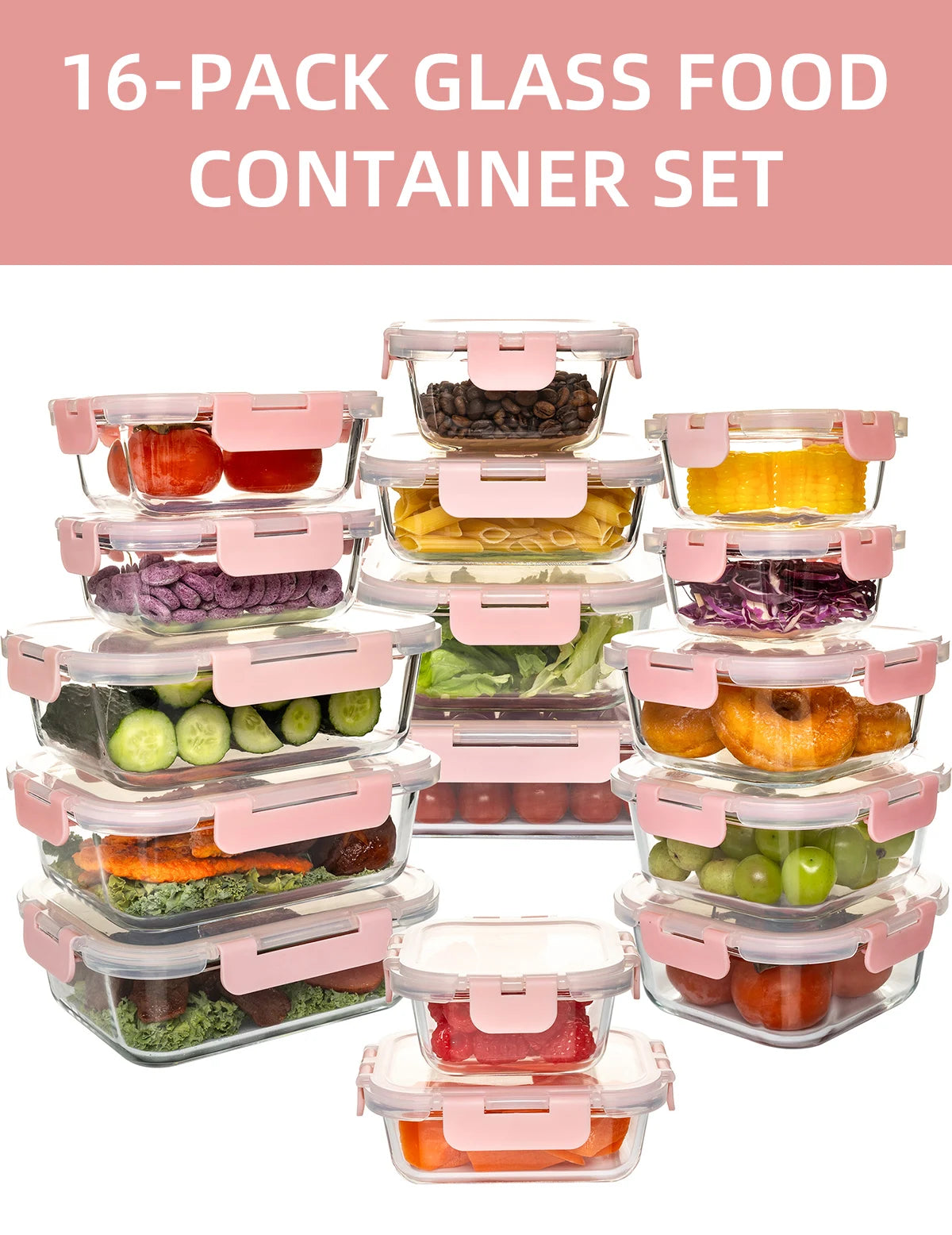 16-Piece Glass Food Storage Containers Leakproof Airtight