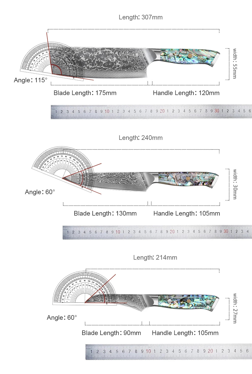 1-7 Chef Knife Super Sharp Japanese Damascus Steel